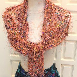 Bronze Crocheted Scarf, Handmade USA Artist, New